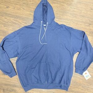 NWT FRUIT OF THE LOOM NAVY ZIPUP HOODED SWEATSHIRT DUAL DEFENSE